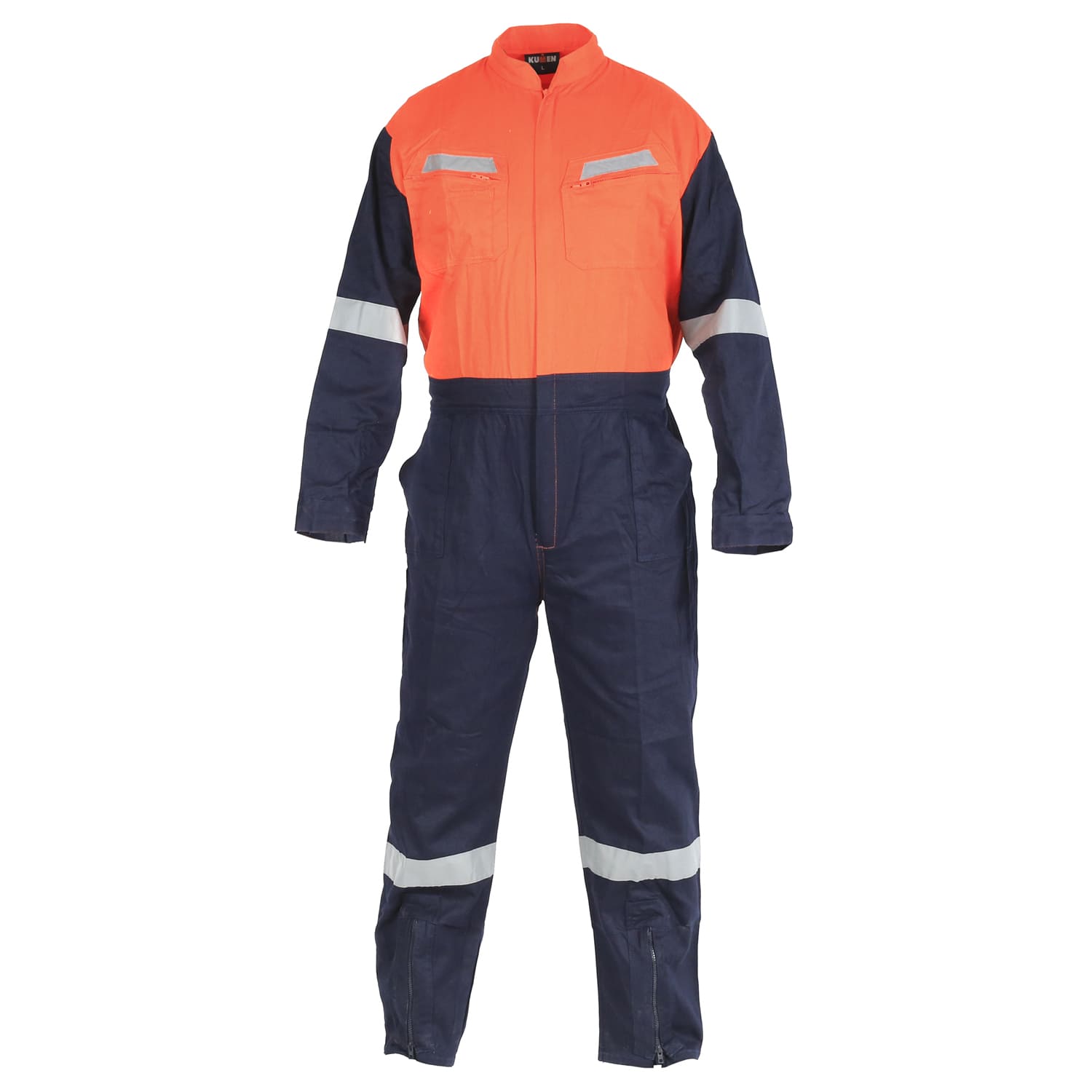 BUZO GABARDINA BICOLOR 100% ALGODON CON REFLECTANTE NARANJO / AZUL KUMEN